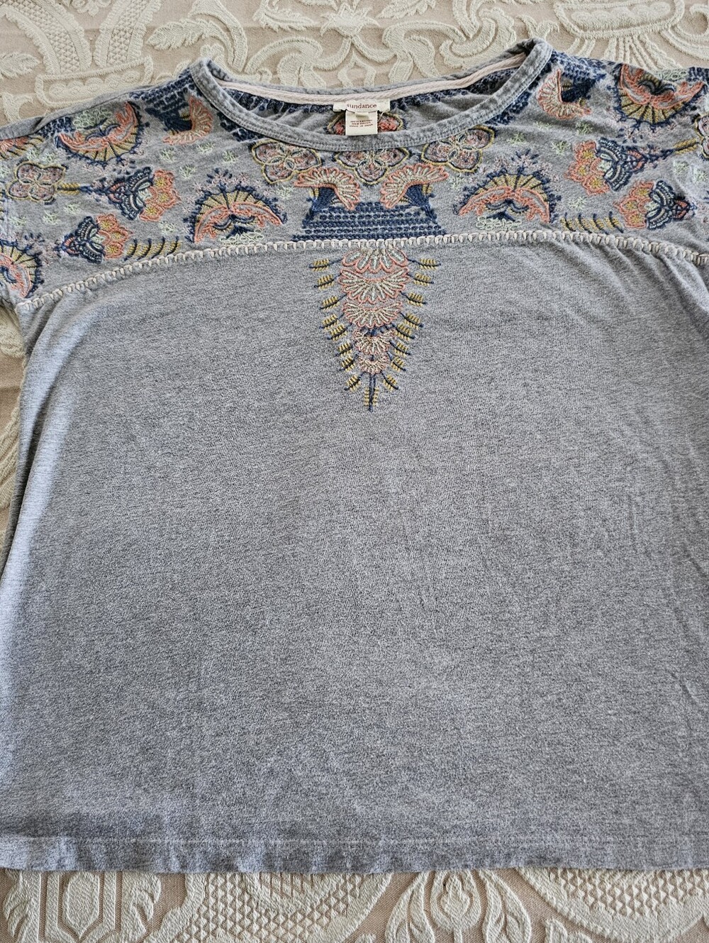 Sundance Embroidered Tee Shirt Xs Oversized Gray - Picture 7 of 7